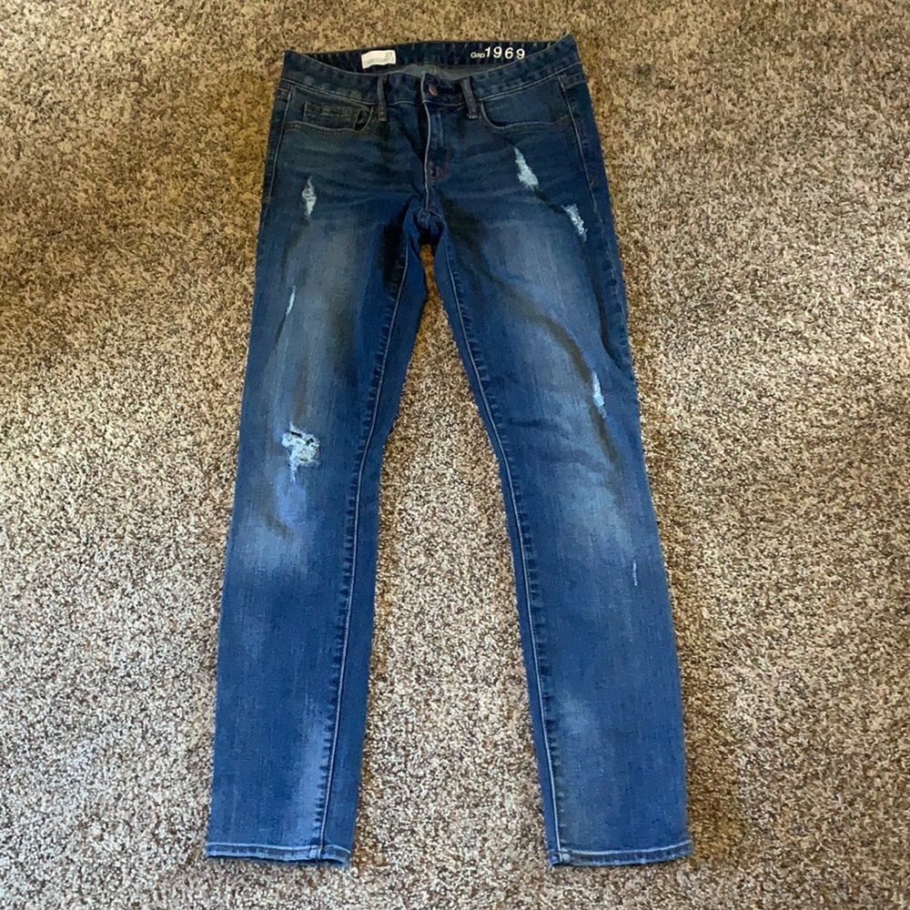 Gap women’s always skinny denim jeans 27 R distressed